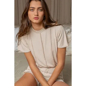 Almond Cream Ribbed Knit Top