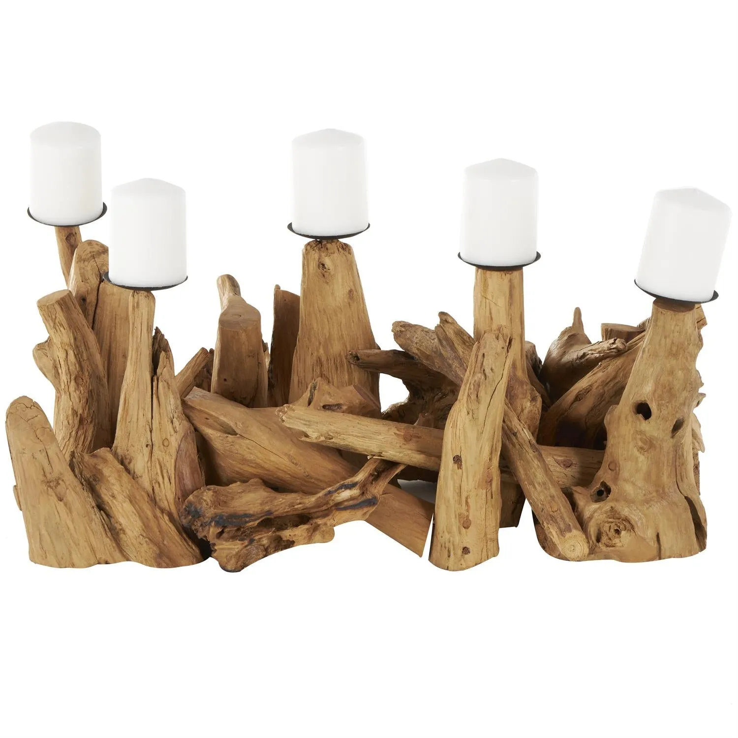 Brown Teak Wood Handmade Live Edge Candelabra