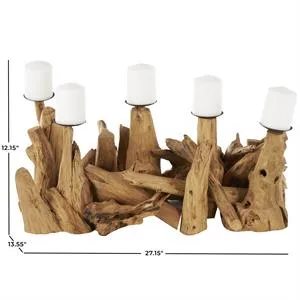 Brown Teak Wood Handmade Live Edge Candelabra
