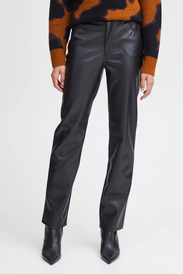 Byoung Bydafany Faux Leather  Straight Pants Black