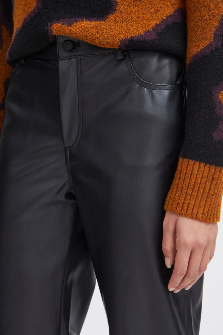 Byoung Bydafany Faux Leather  Straight Pants Black