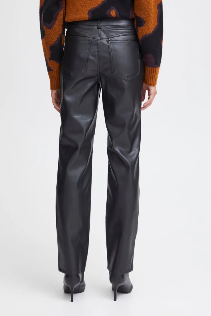 Byoung Bydafany Faux Leather  Straight Pants Black