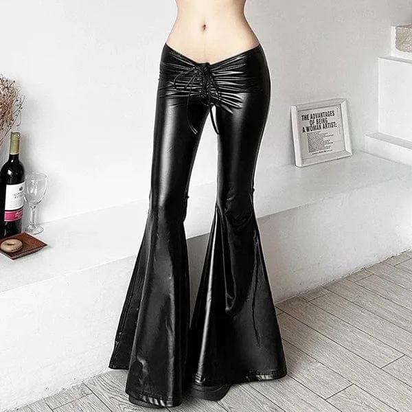 Danica PU Leather Drawstring Flare Pants