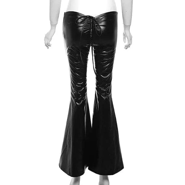 Danica PU Leather Drawstring Flare Pants