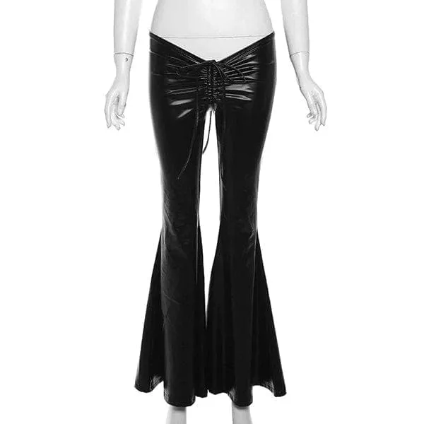 Danica PU Leather Drawstring Flare Pants