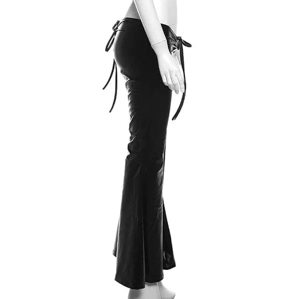 Danica PU Leather Drawstring Flare Pants