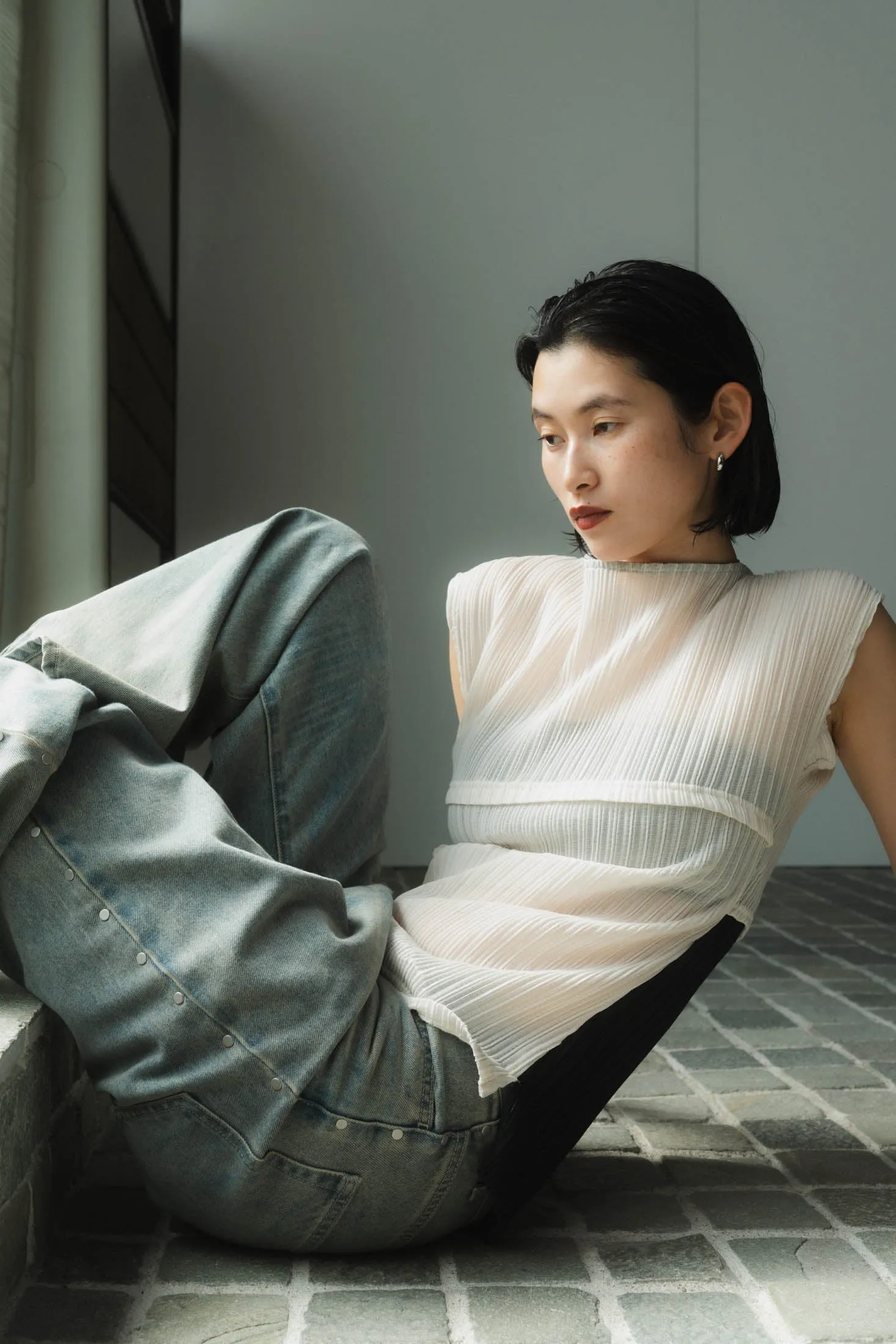 french sleeve ribbed tops/2color