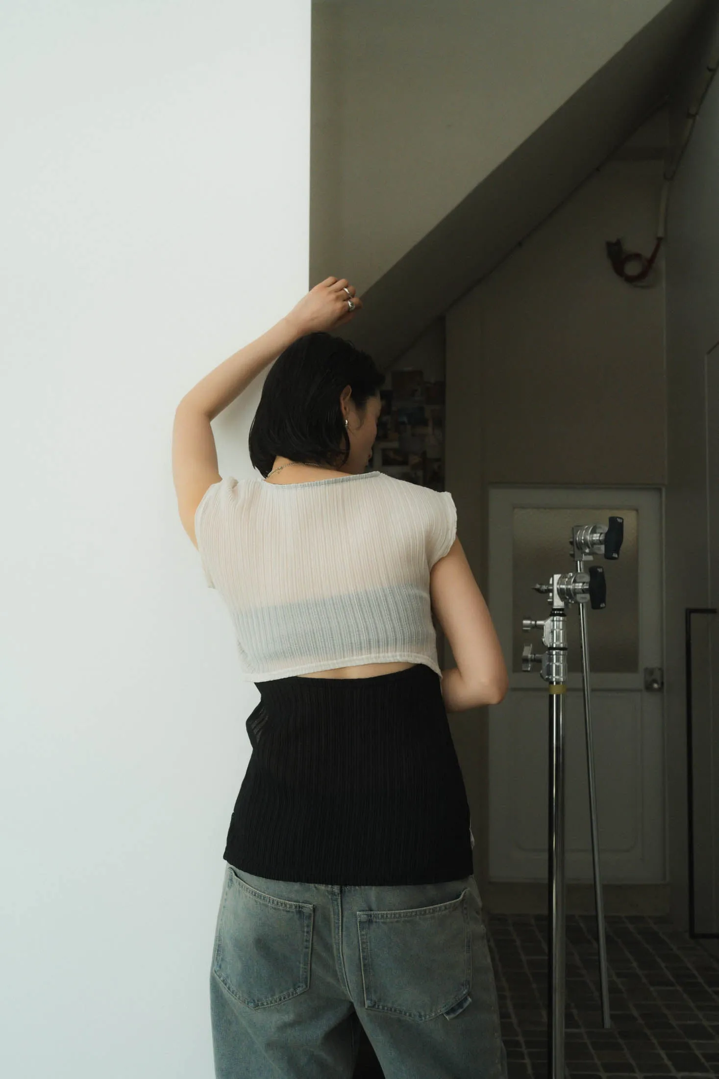 french sleeve ribbed tops/2color