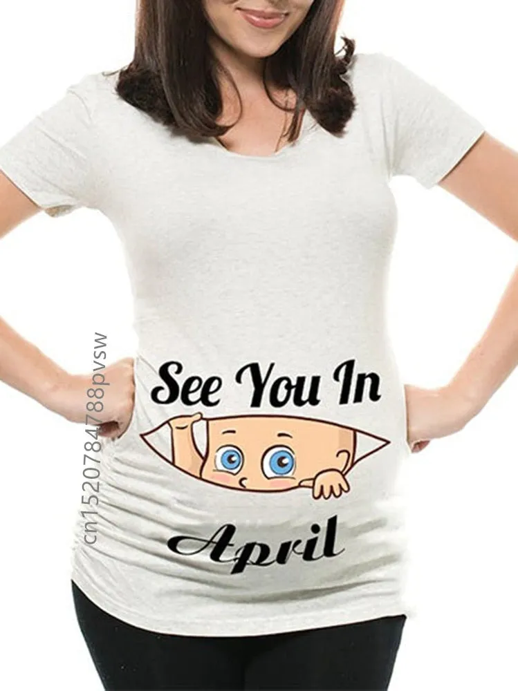 Funny See You In January-December Women Pregnant T Shirt Female Maternity Pregnancy Announcement New Mom Cloth