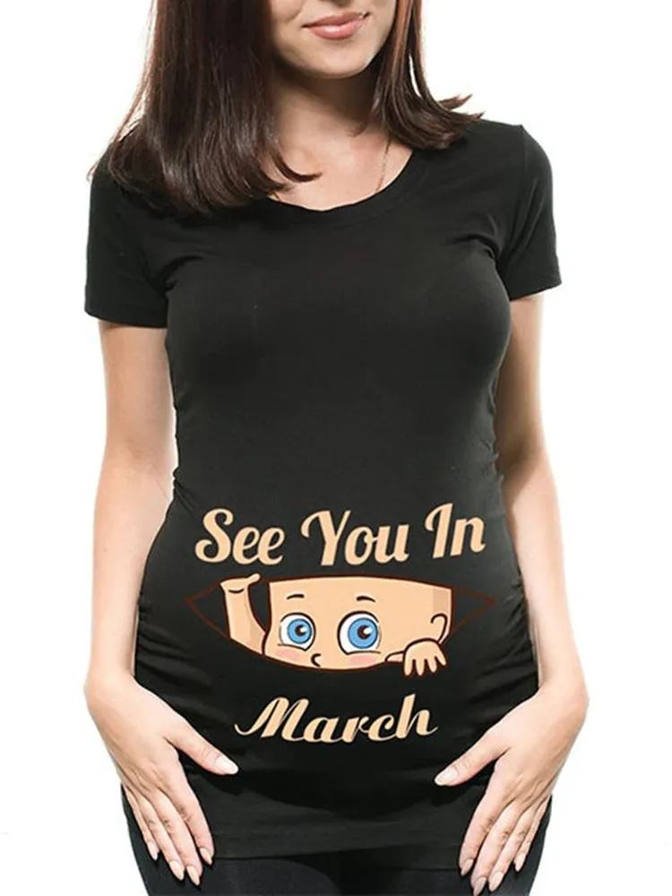 Funny See You In January-December Women Pregnant T Shirt Female Maternity Pregnancy Announcement New Mom Cloth