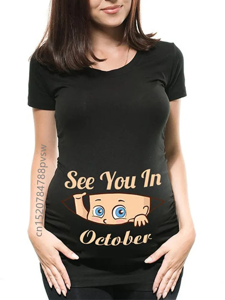 Funny See You In January-December Women Pregnant T Shirt Female Maternity Pregnancy Announcement New Mom Cloth