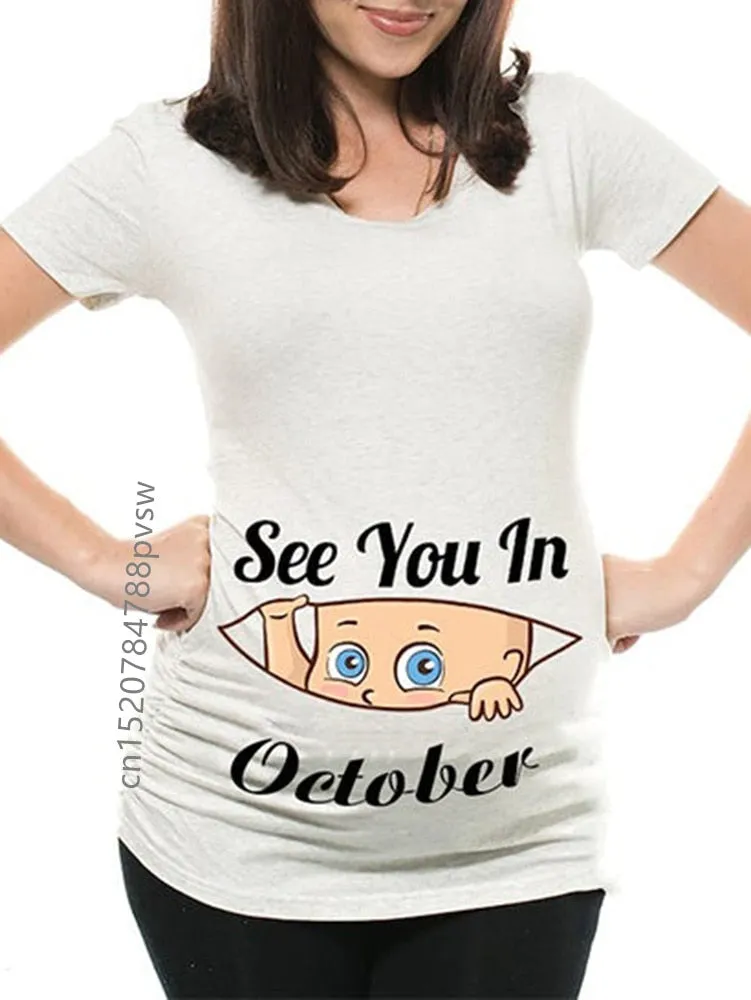 Funny See You In January-December Women Pregnant T Shirt Female Maternity Pregnancy Announcement New Mom Cloth
