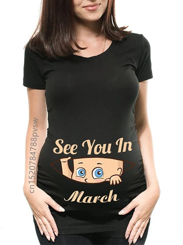 Funny See You In January-December Women Pregnant T Shirt Female Maternity Pregnancy Announcement New Mom Cloth