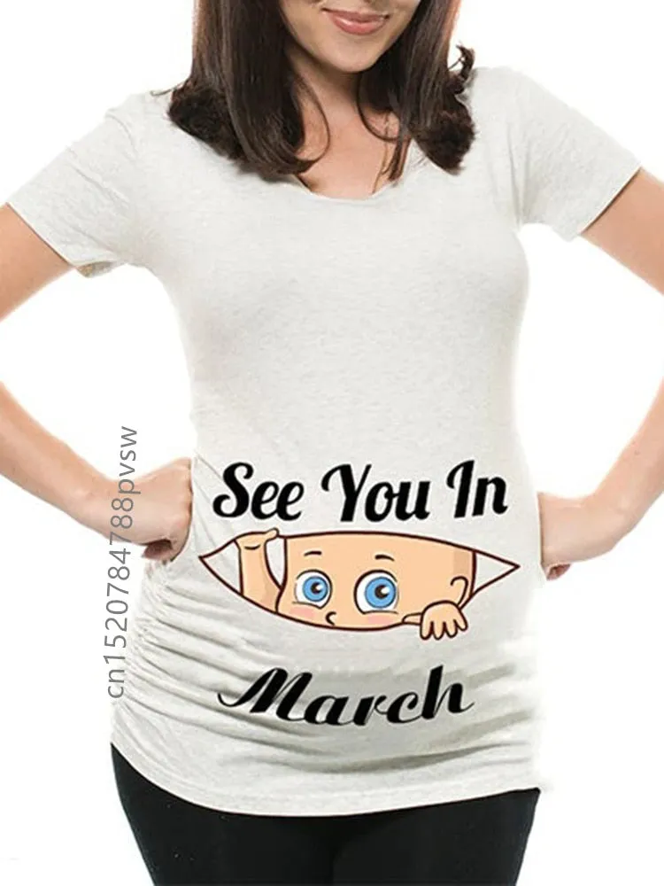 Funny See You In January-December Women Pregnant T Shirt Female Maternity Pregnancy Announcement New Mom Cloth