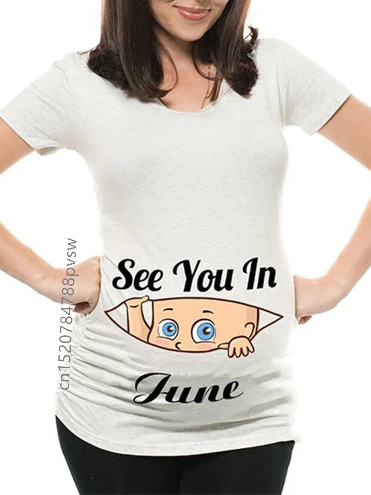 Funny See You In January-December Women Pregnant T Shirt Female Maternity Pregnancy Announcement New Mom Cloth