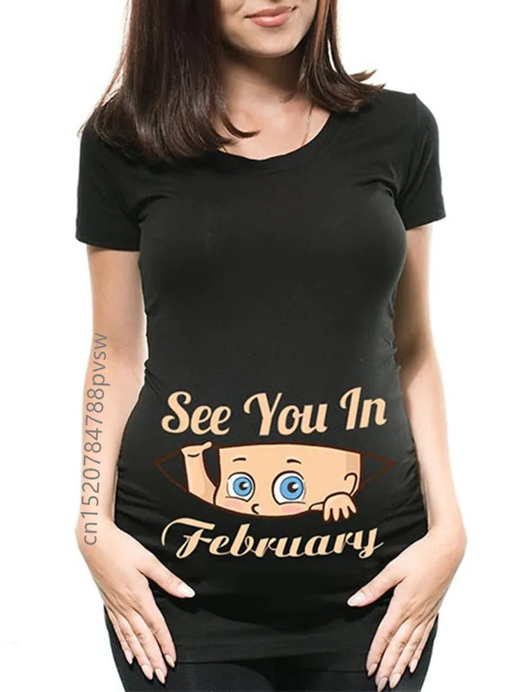 Funny See You In January-December Women Pregnant T Shirt Female Maternity Pregnancy Announcement New Mom Cloth
