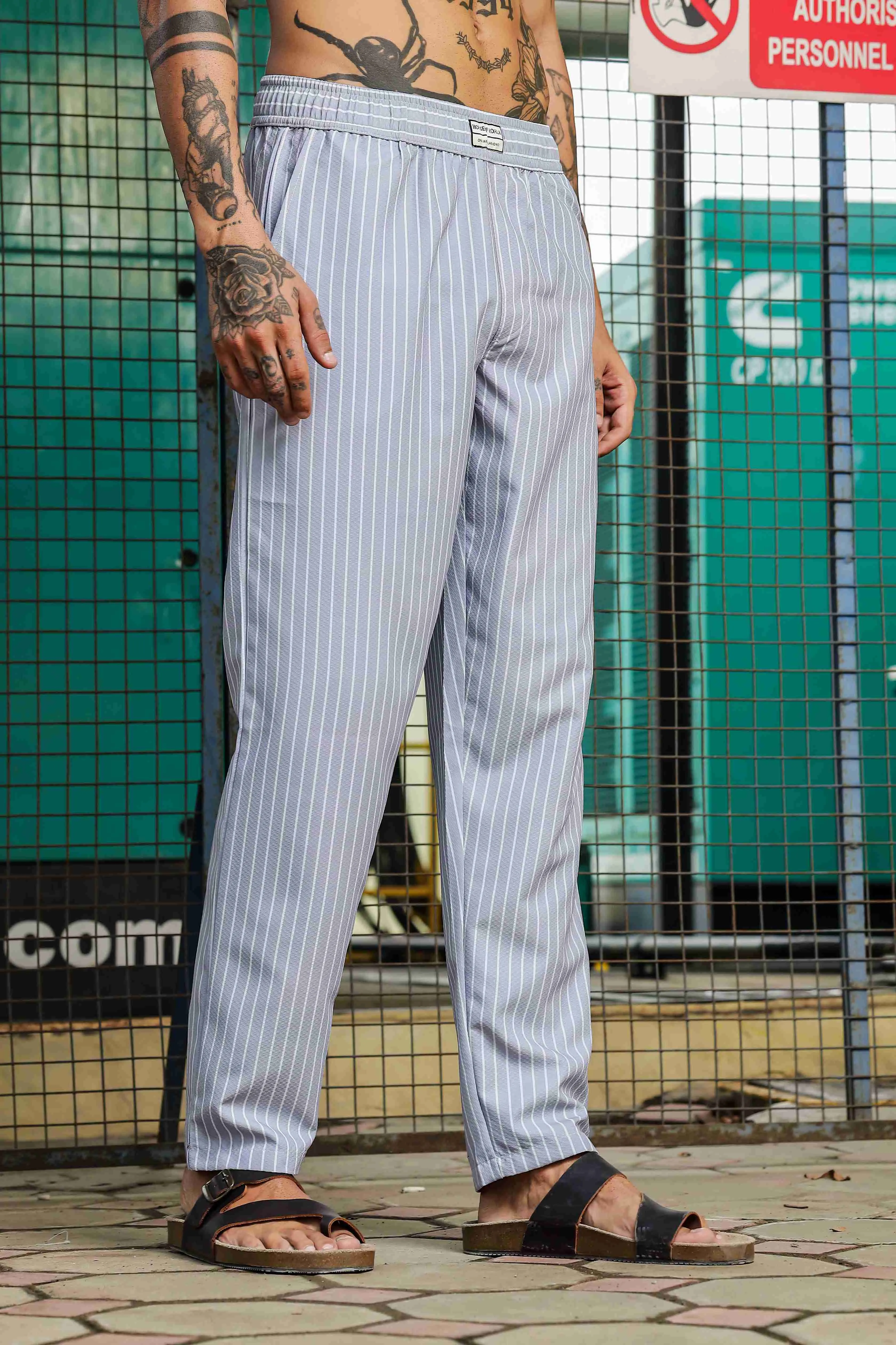 Jacquard Textured Korean Streetwear Grey Striped Coord Set