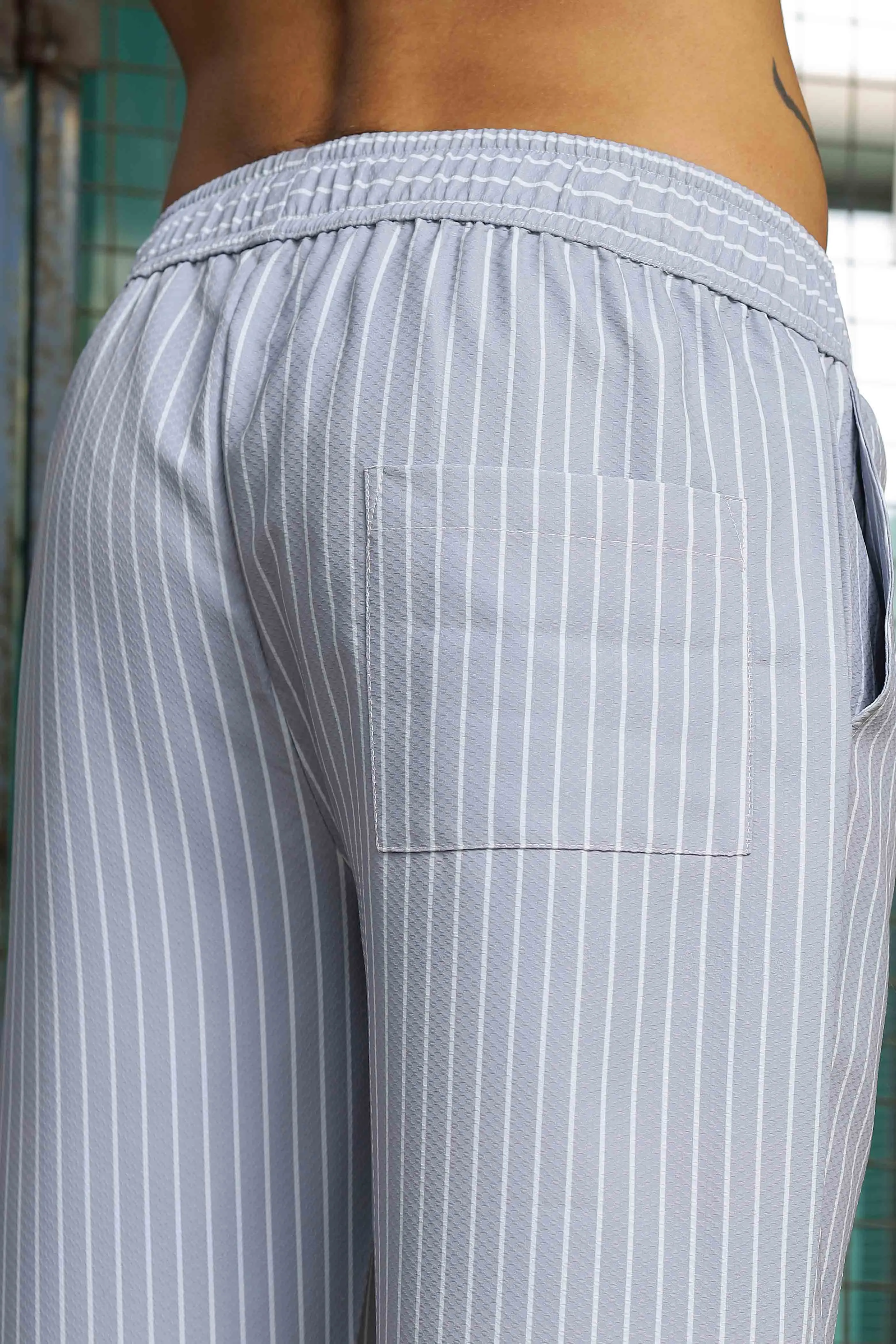 Jacquard Textured Korean Streetwear Grey Striped Coord Set
