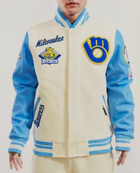 Milwaukee Brewers Creme and Sky Varsity Jacket