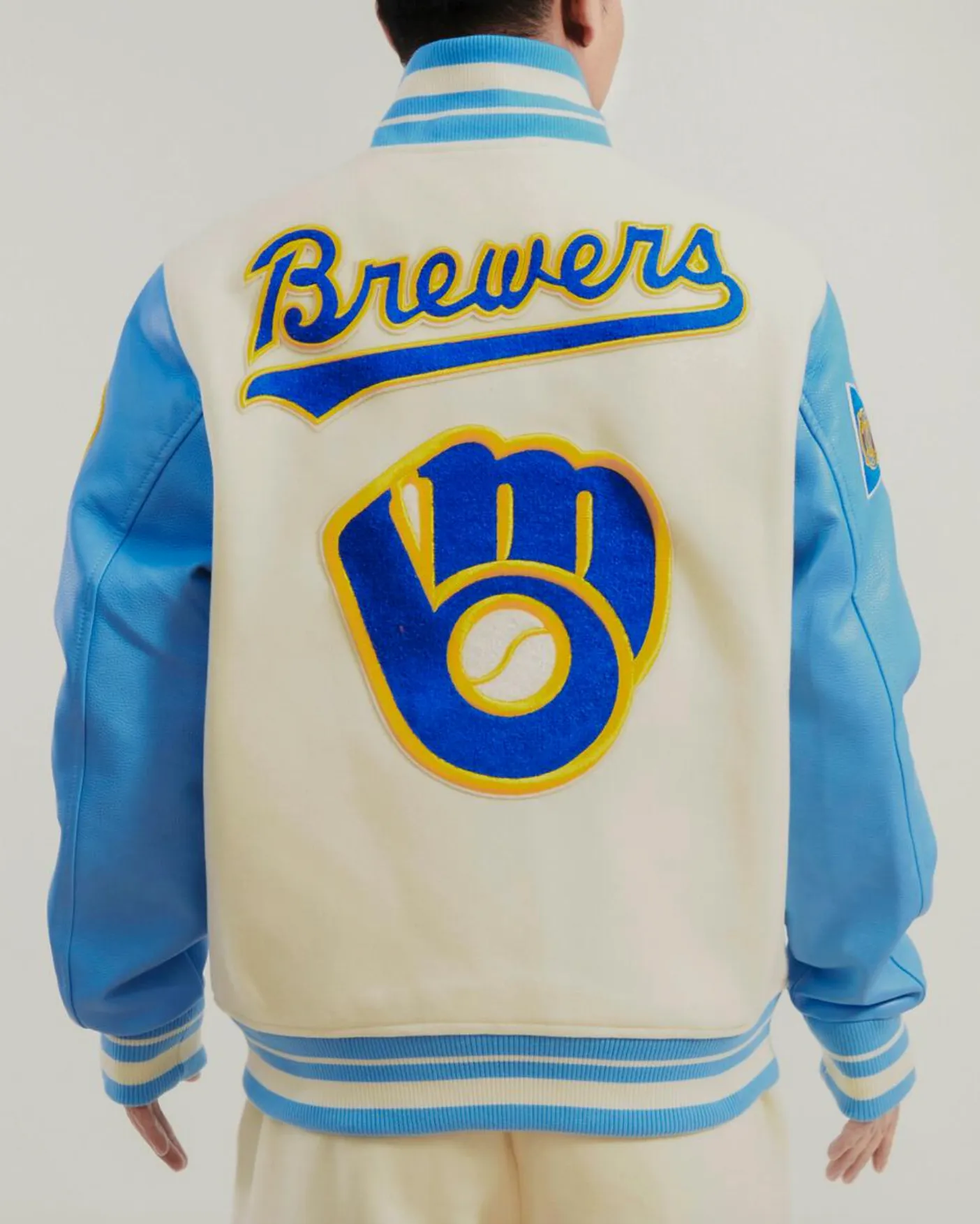 Milwaukee Brewers Creme and Sky Varsity Jacket