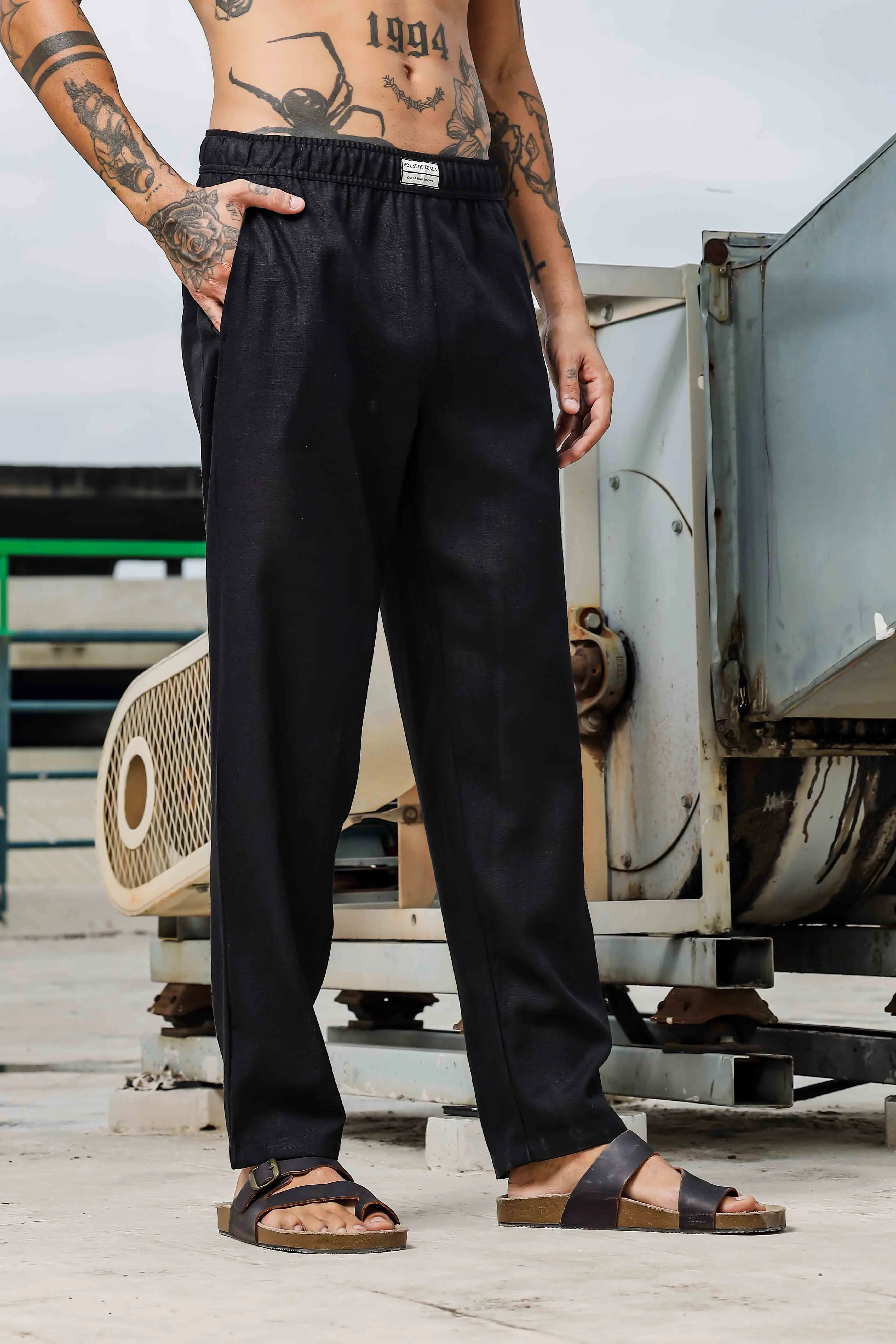 Oversized Black Linen Embroidered Coord Set