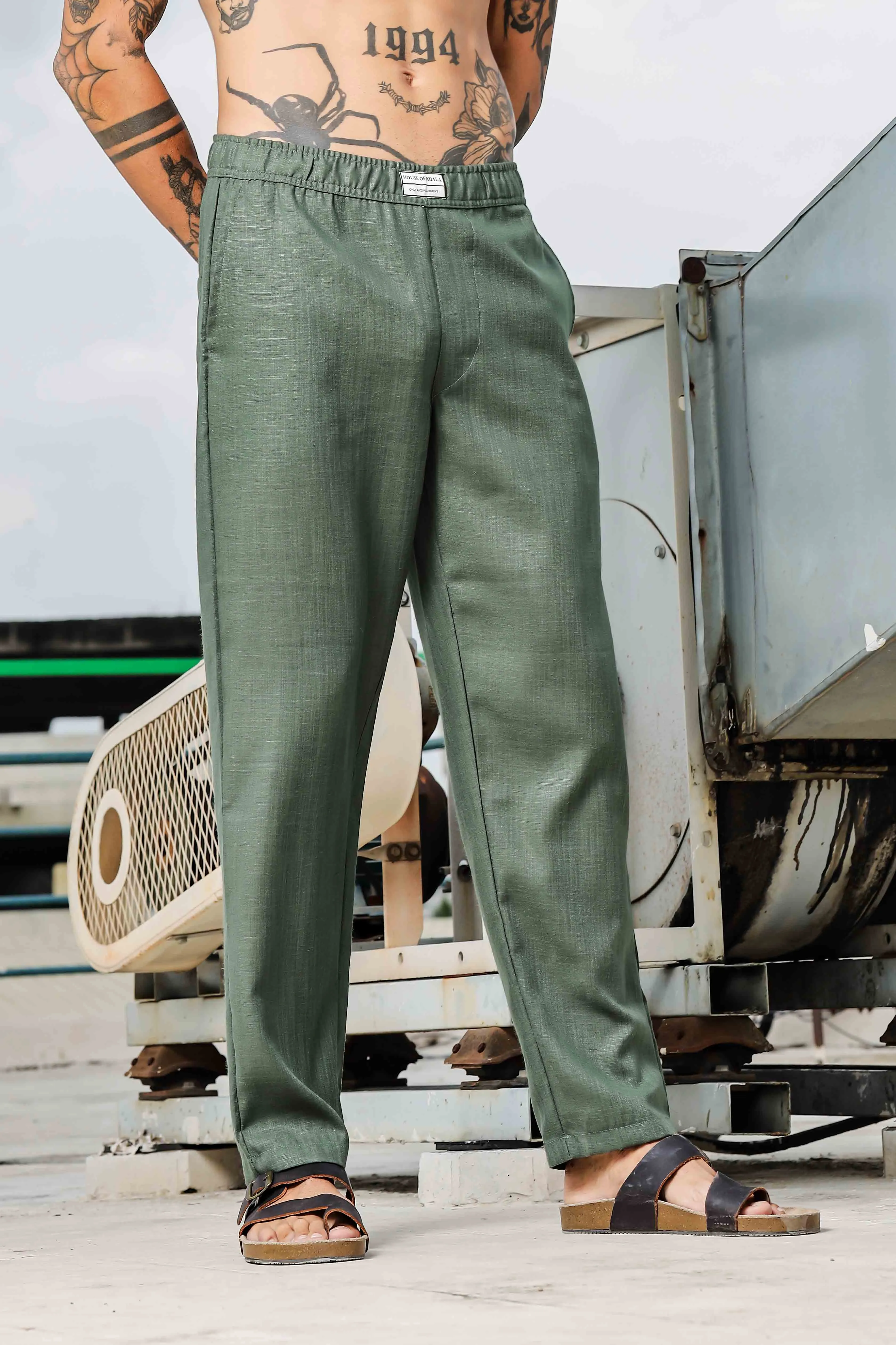 Oversized Olive Linen Embroidered Coord Set