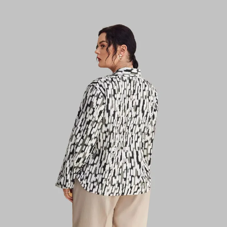 Plus Size Spring Autumn Leopard Print Bow Collar Top Women Long Sleeve Shirt