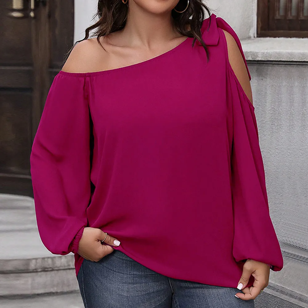 Plus Size Women Clothes Autumn Winter Graceful Bow Loose Slimming Shirt Niche Design Long Sleeved Top