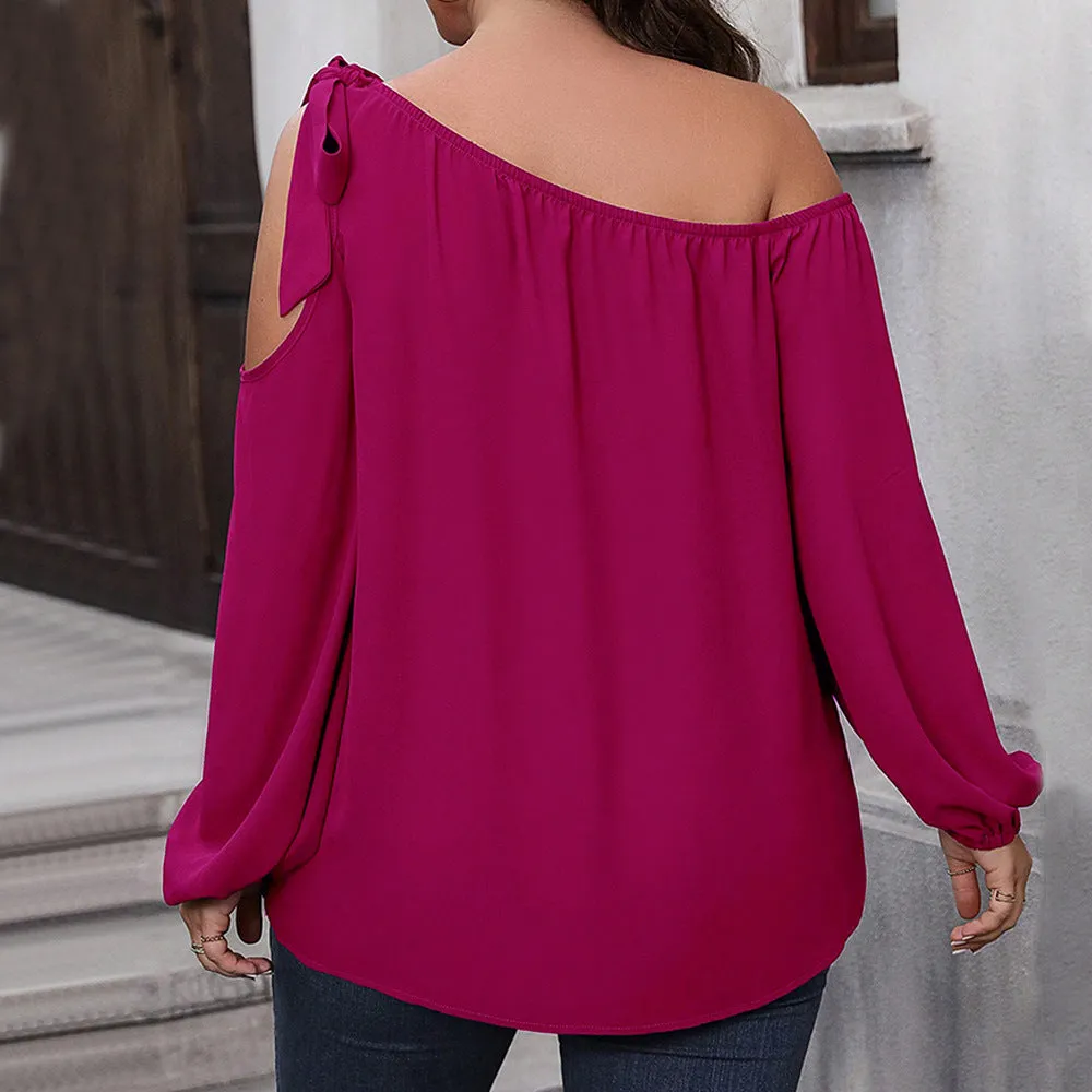 Plus Size Women Clothes Autumn Winter Graceful Bow Loose Slimming Shirt Niche Design Long Sleeved Top