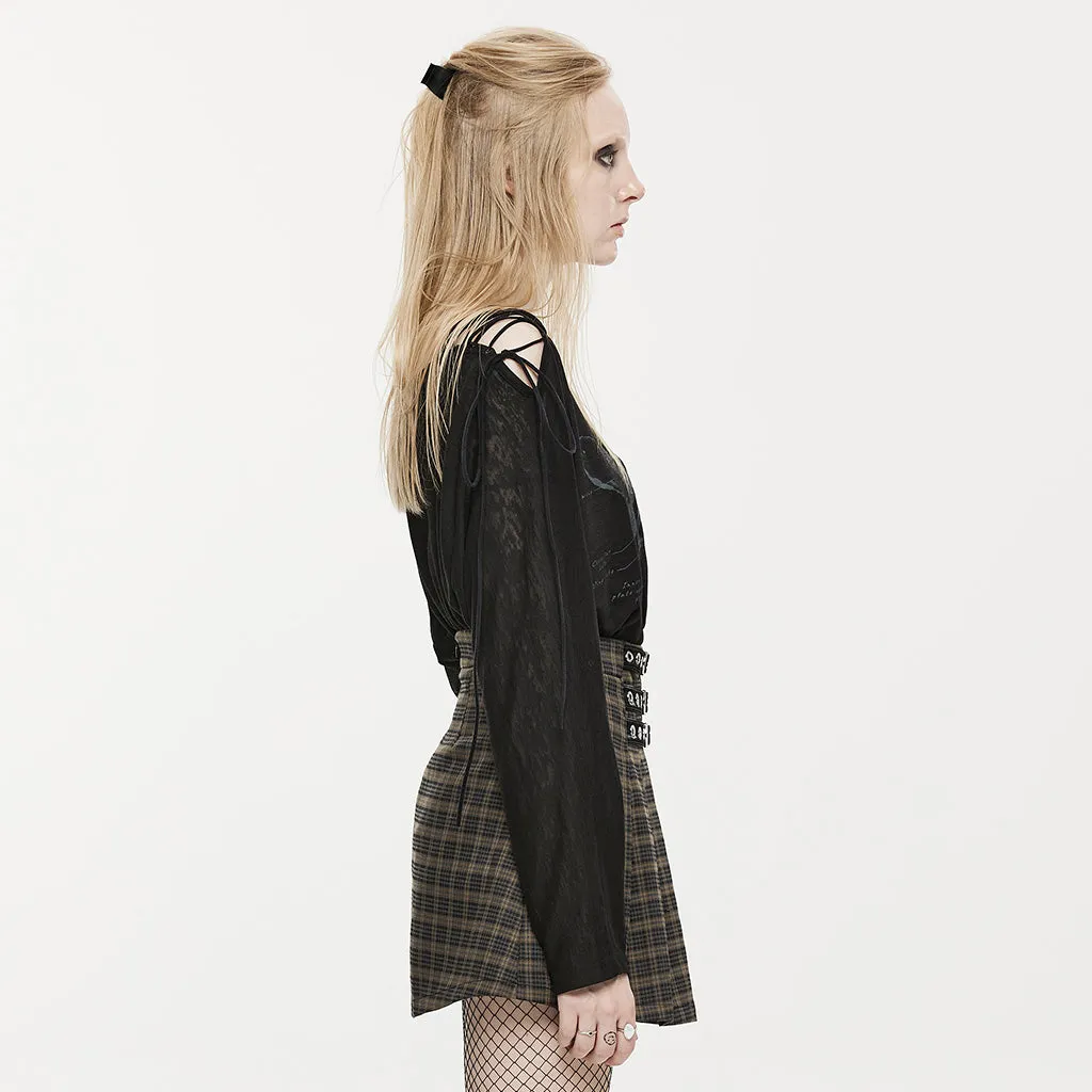 Punk Loose Off Shoulder Print Long Sleeve T-shirt OPT-846TCF