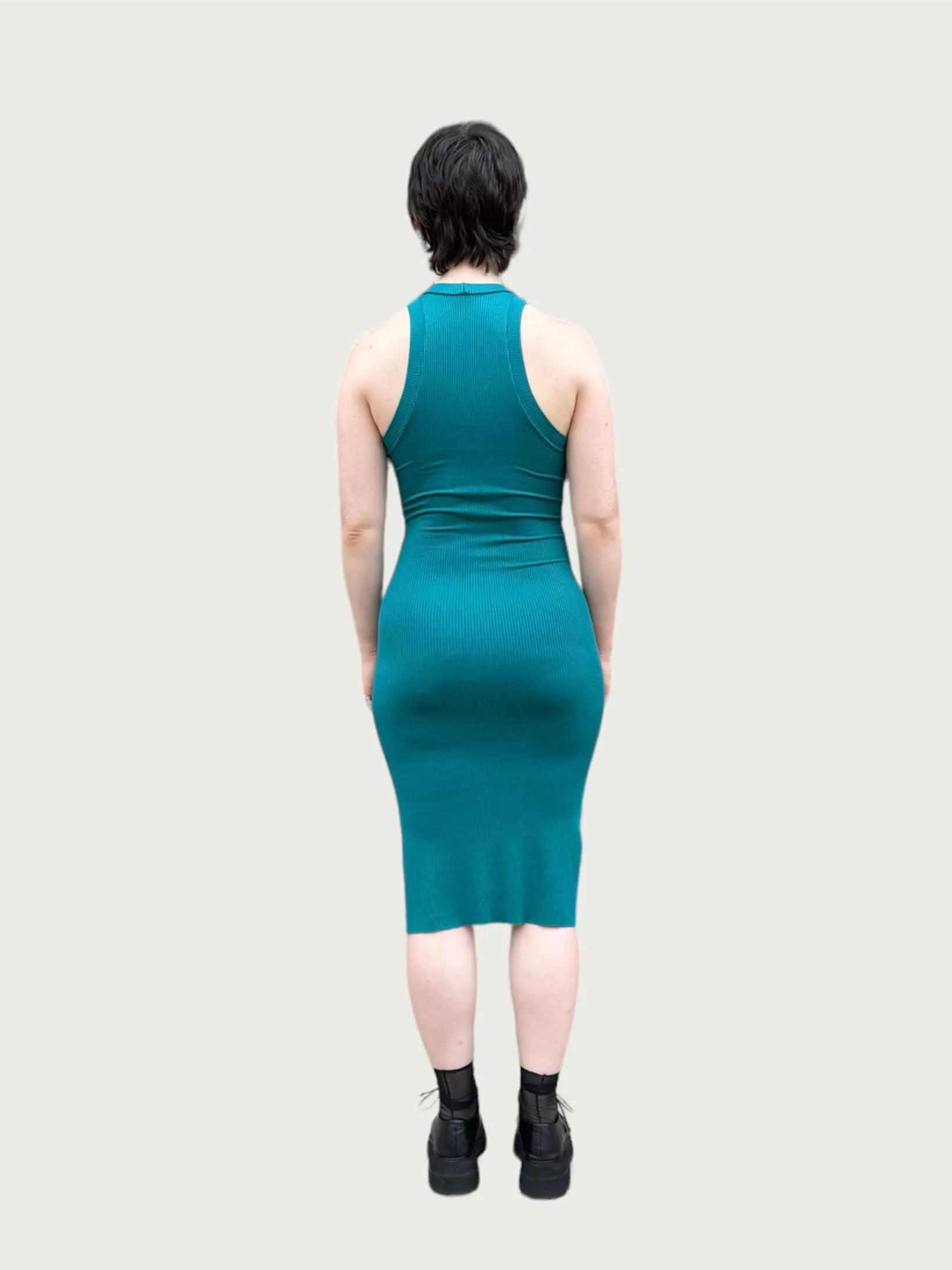 Ribbed Column Tank Dress in Teal