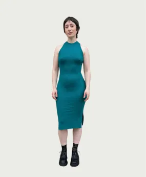 Ribbed Column Tank Dress in Teal