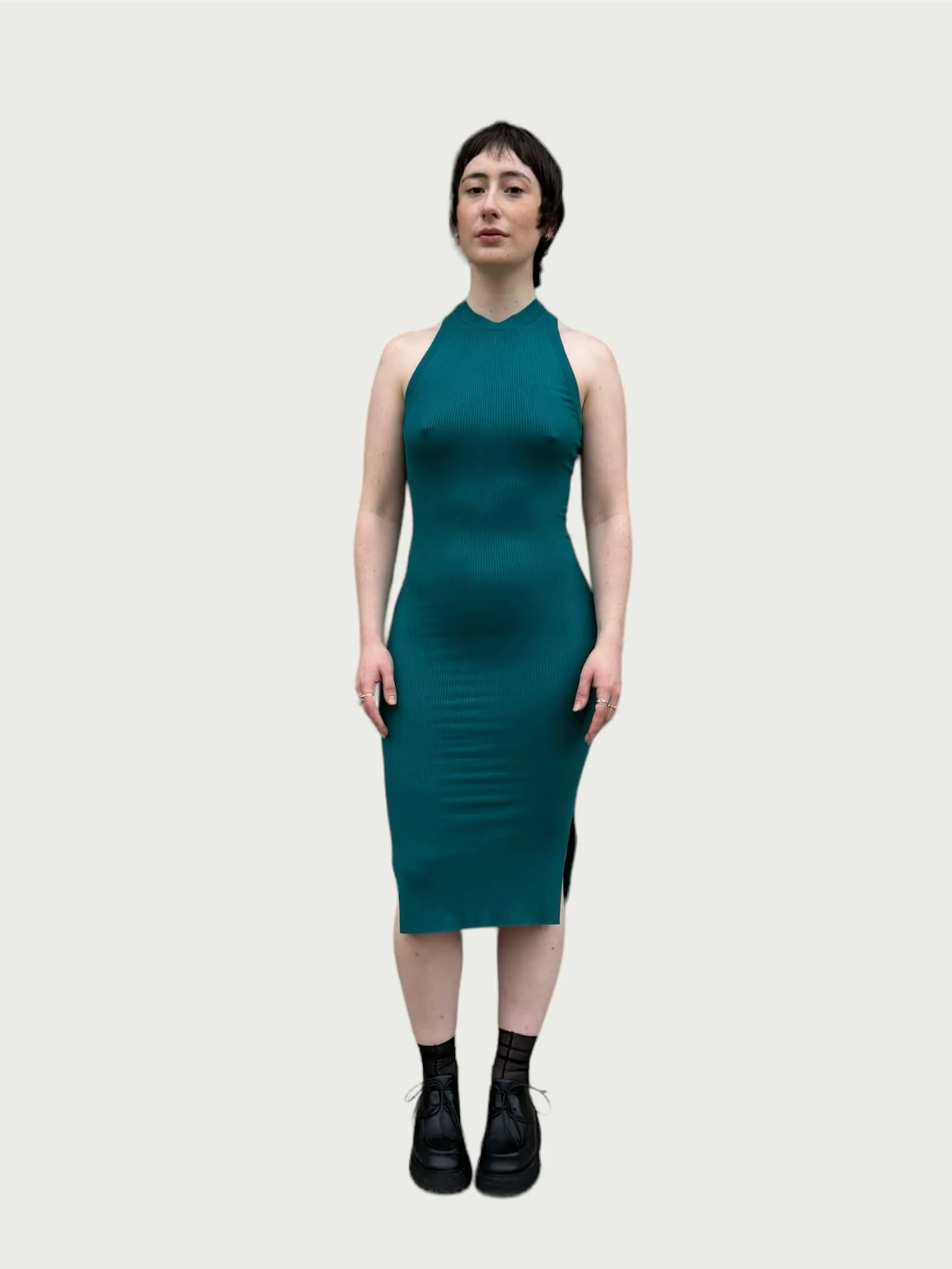 Ribbed Column Tank Dress in Teal