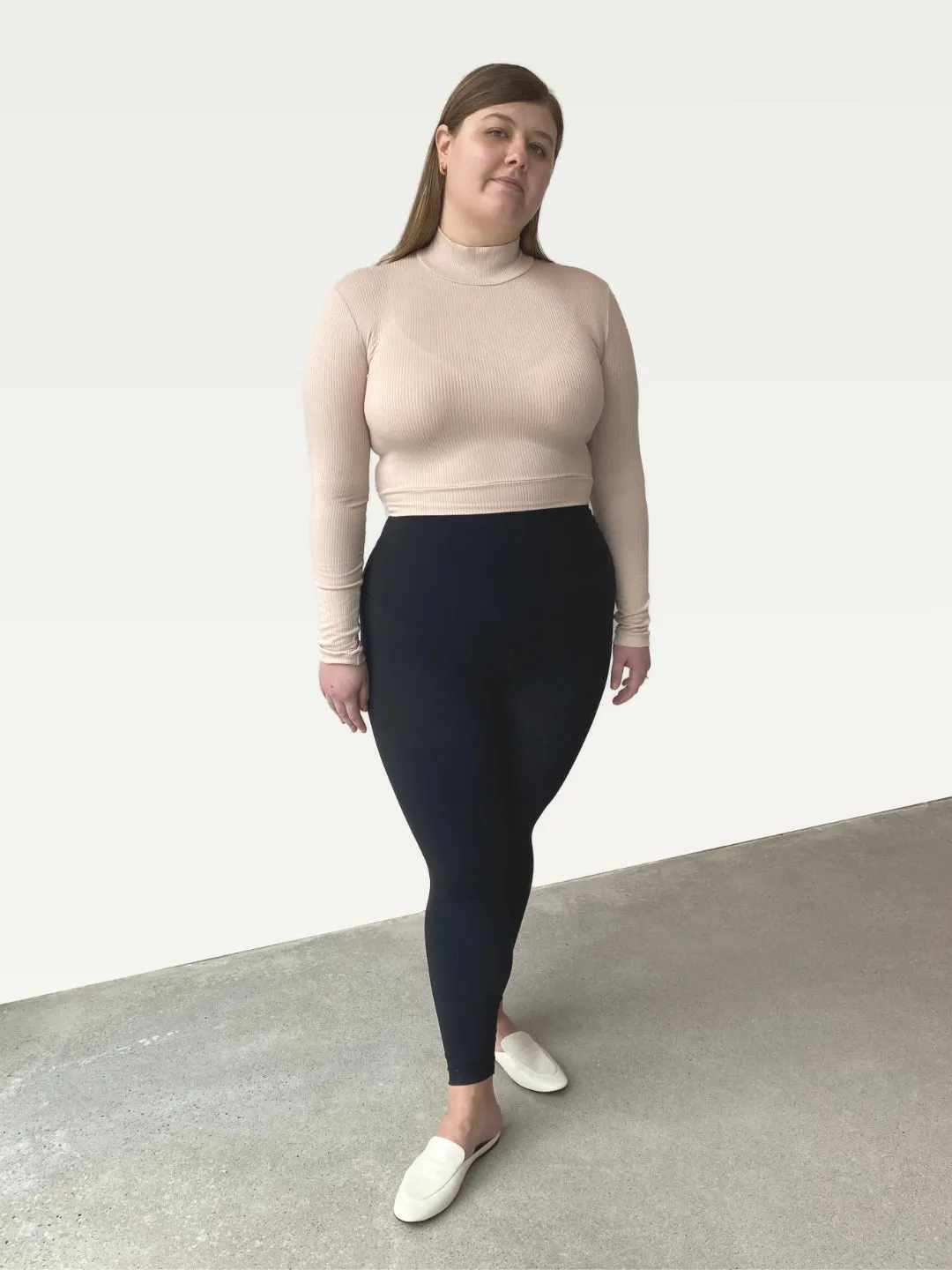 Ribbed  Exaggerated Mock Neck in Ballet Pink