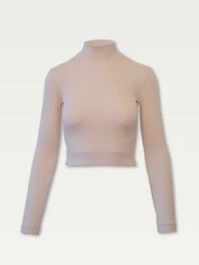 Ribbed  Exaggerated Mock Neck in Ballet Pink