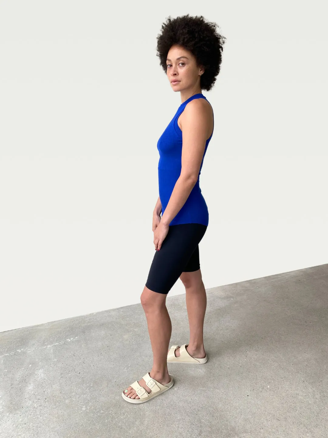 Ribbed Shirttail Tank in Electric Blue