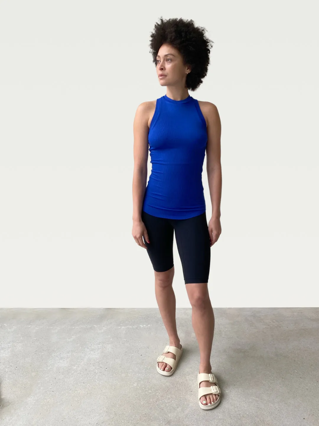 Ribbed Shirttail Tank in Electric Blue