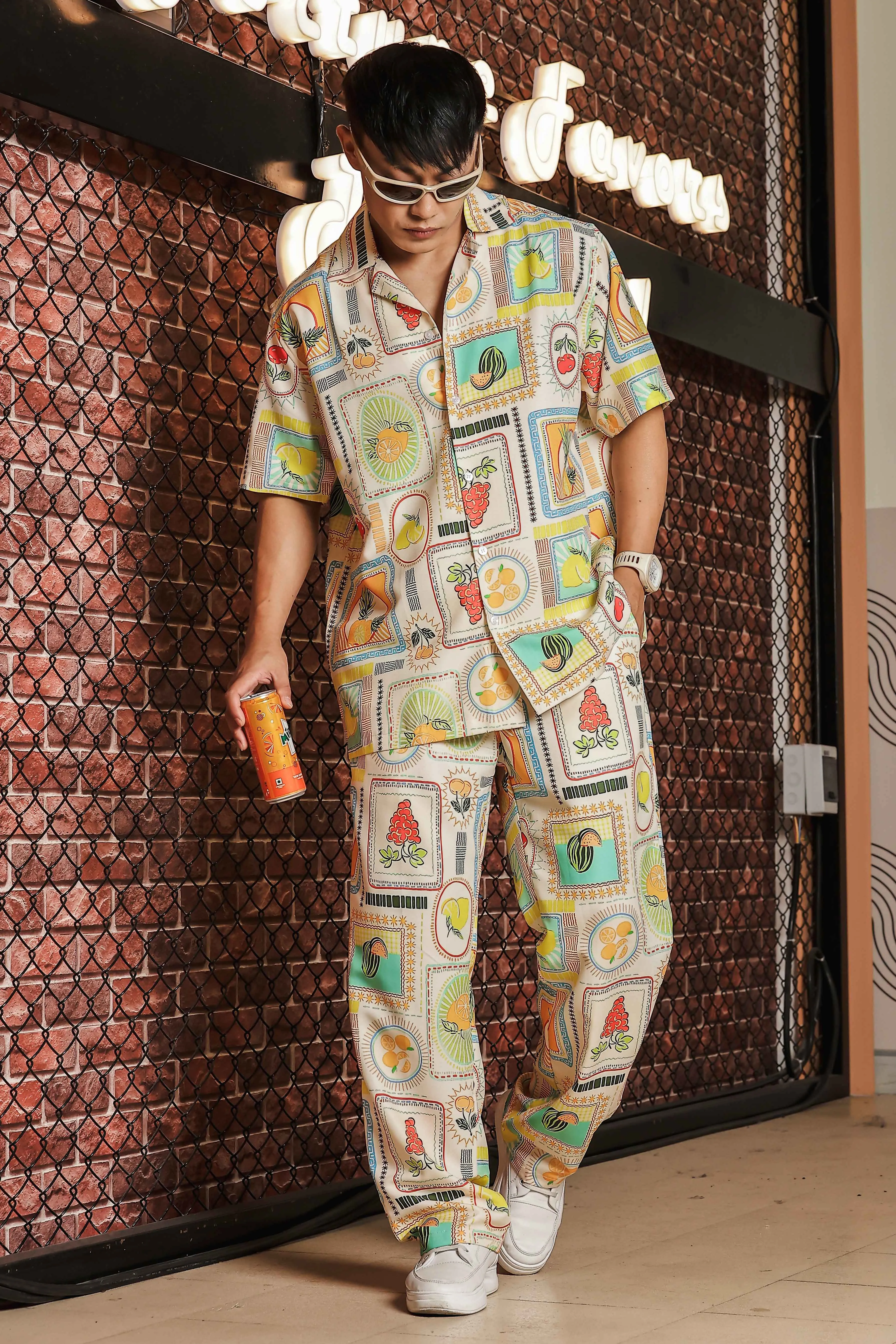 Unisex Beige Printed Mid-Rise Lounge Pants