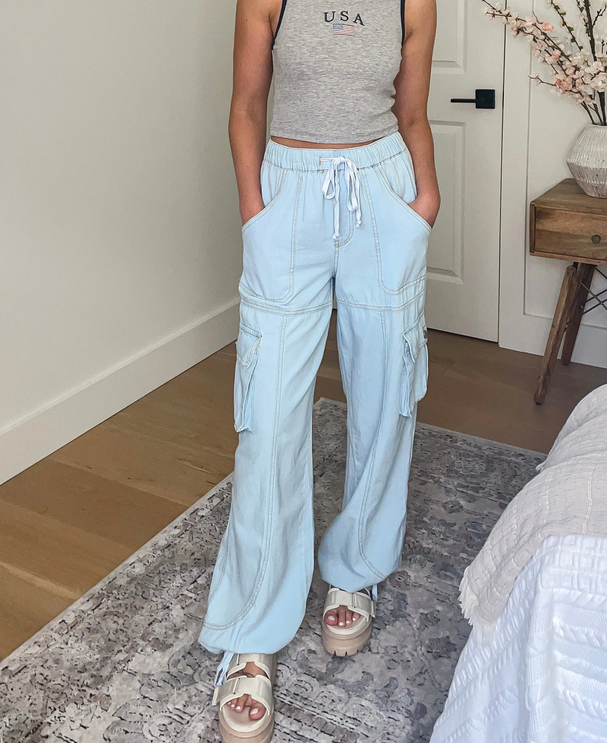 Willow Wide Leg Denim Cargo Pants