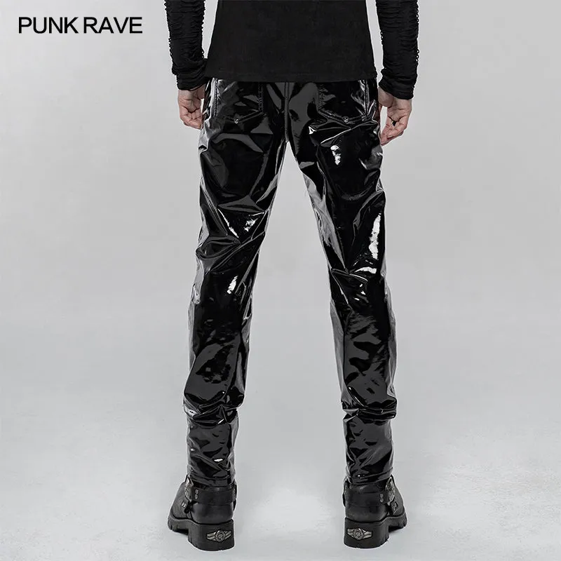 WK-431PCM Punk Mechanical Patent pu Leather Trousers