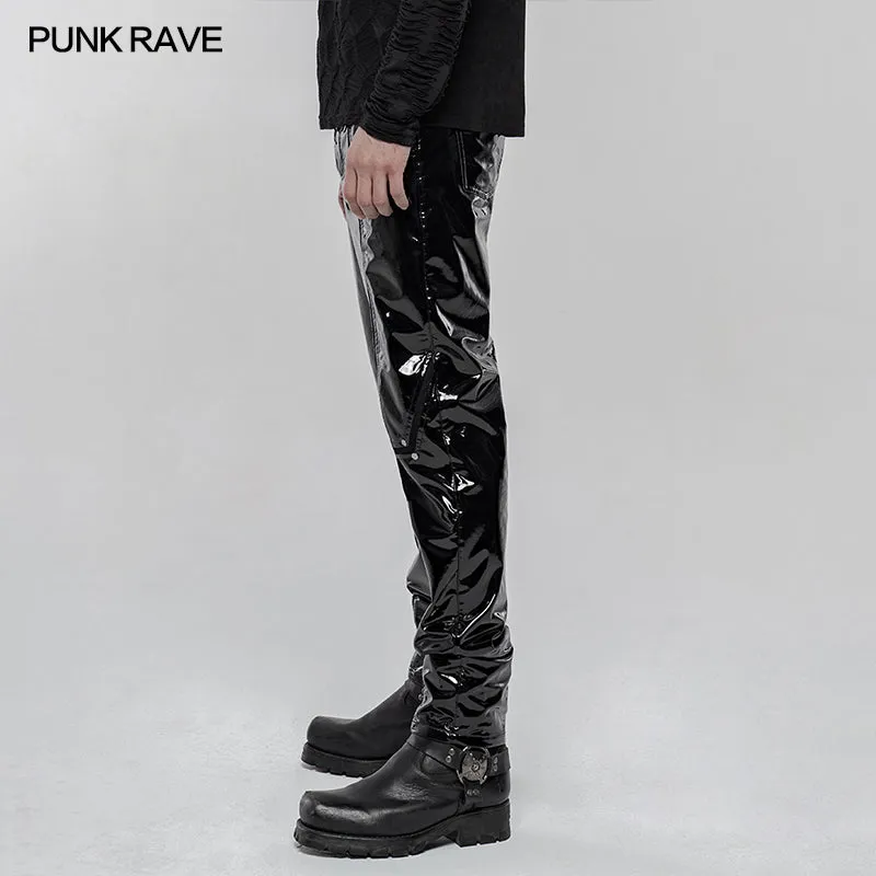 WK-431PCM Punk Mechanical Patent pu Leather Trousers