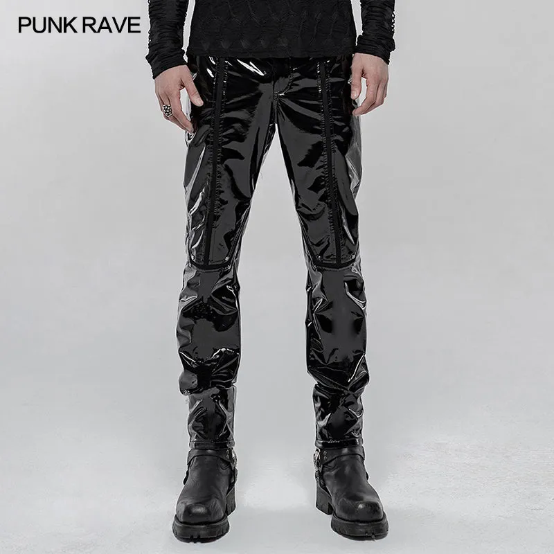 WK-431PCM Punk Mechanical Patent pu Leather Trousers
